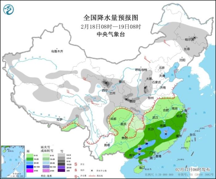 中东部将有明显雨雪天气过程 19日起华南有大到暴雨