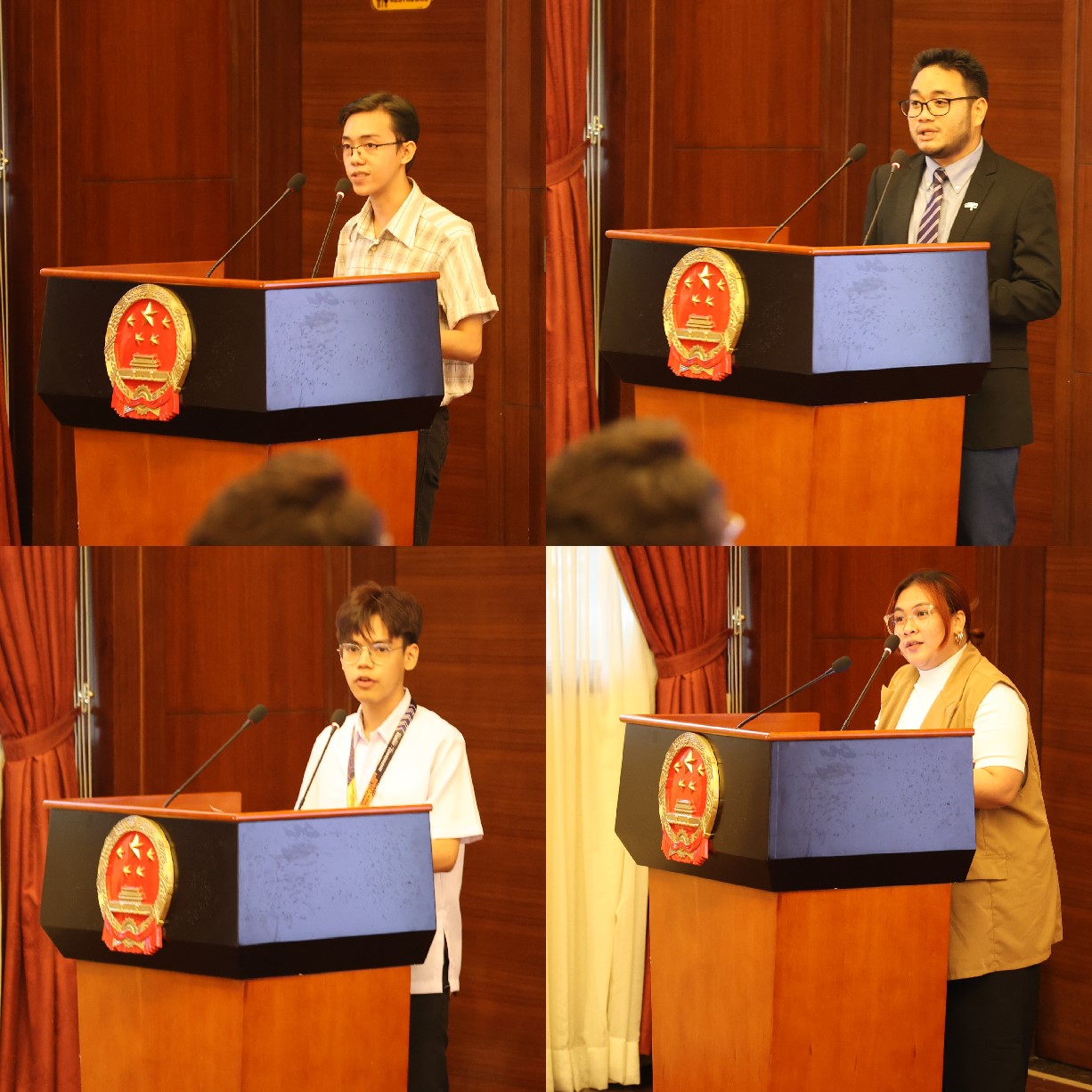 菲律宾大学、菲律宾师范大学的4位学生和校友代表现场发言向中方表示感谢并分享体会。驻菲律宾使馆 供图