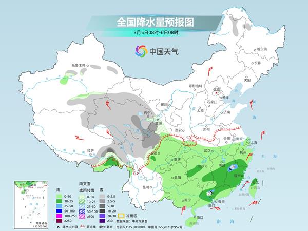 中东部大范围雨雪持续 江南等地将现“跨季式”降温