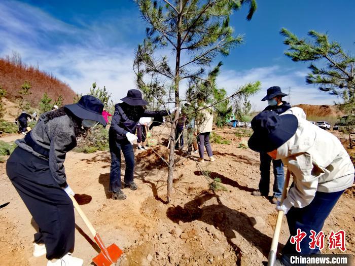 图为西宁市城东区干部职工参加义务植树。　张添福 摄