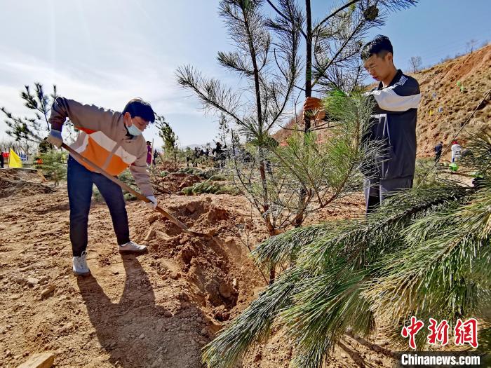 图为西宁市城东区义务植树活动现场。　张添福 摄