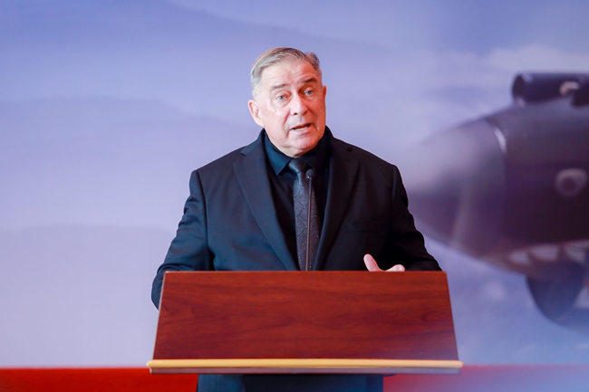 2023年10月30日,美中航空遗产基金会主席杰弗里·格林在中国人民抗日战争纪念馆的活动中发表讲话。中国人民对外友好协会供图