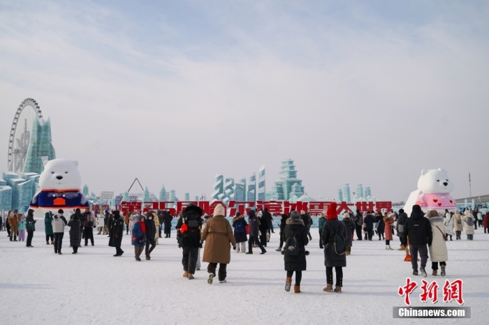 1月4日，第25届哈尔滨冰雪大世界内的冰雕吸引游客观看。白天的冰雪大世界，游客仿佛置身现实版“冰雪奇缘”。<a target='_blank' href='/'><p  align=